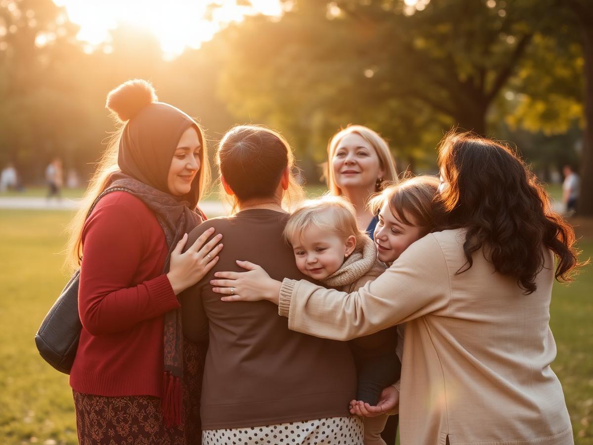 A circle of women in warm sunset light
